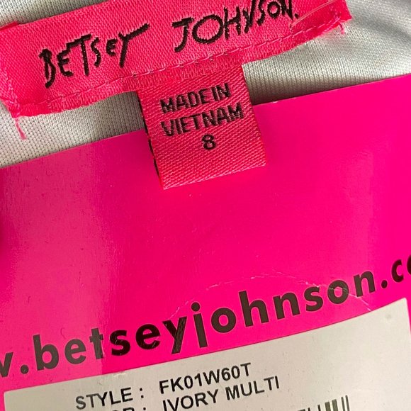 New Betsey Johnson 8 Medium Shift Dress Floral Striped Blue Pink White Slavs - Picture 3 of 4